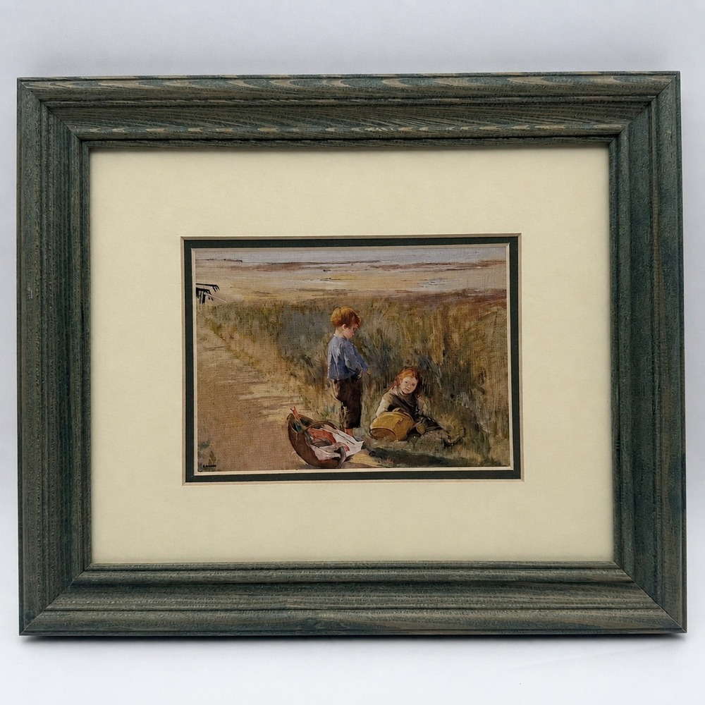 Children on the Sand Dunes Grandcamp Print Framed Wall Art 12x10 Eva Gonzales